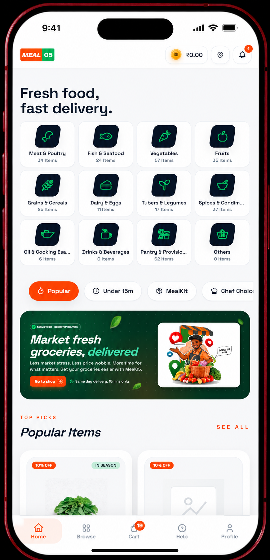 Meal05 mobile app preview on iPhone